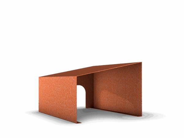 Robothus Modern i corten. Robotgarage för robotgräsklippare