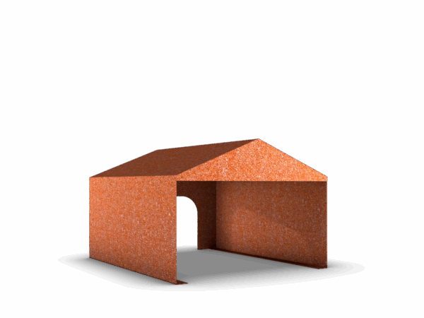 Robothus Klassisk i corten. Robotgarage för robotgräsklippare