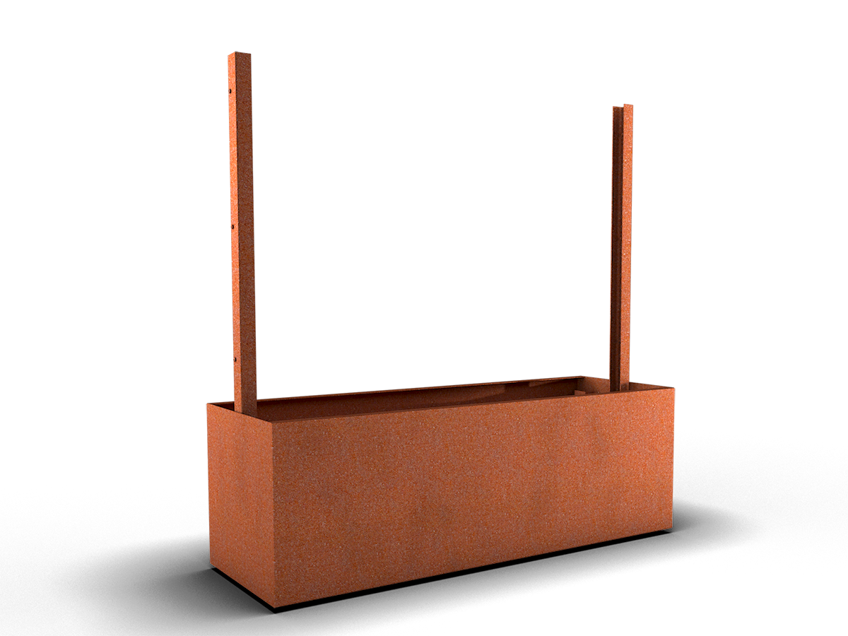 Planteringskärl med stolpar till avskärmare i corten