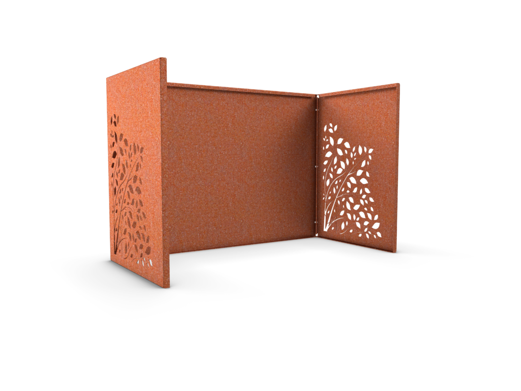 Sopkärlsskydd i corten, modell Grönska