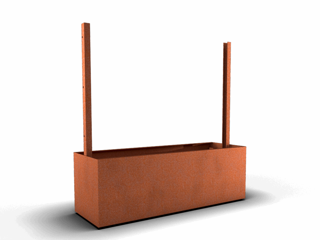 Planteringskärl med stolpar till avskärmare i corten