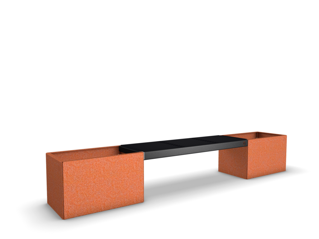 Odlingslåda i modulsystem, modell Rustik i COR-TEN® samt även svartlackerad bänk